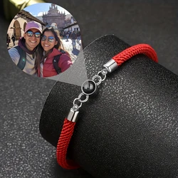 Custom Color Picture Projection Bracelet Copper Pendant Hand Woven Rope For Girlfriend Mom Valentine Christmas Romantic Gifts