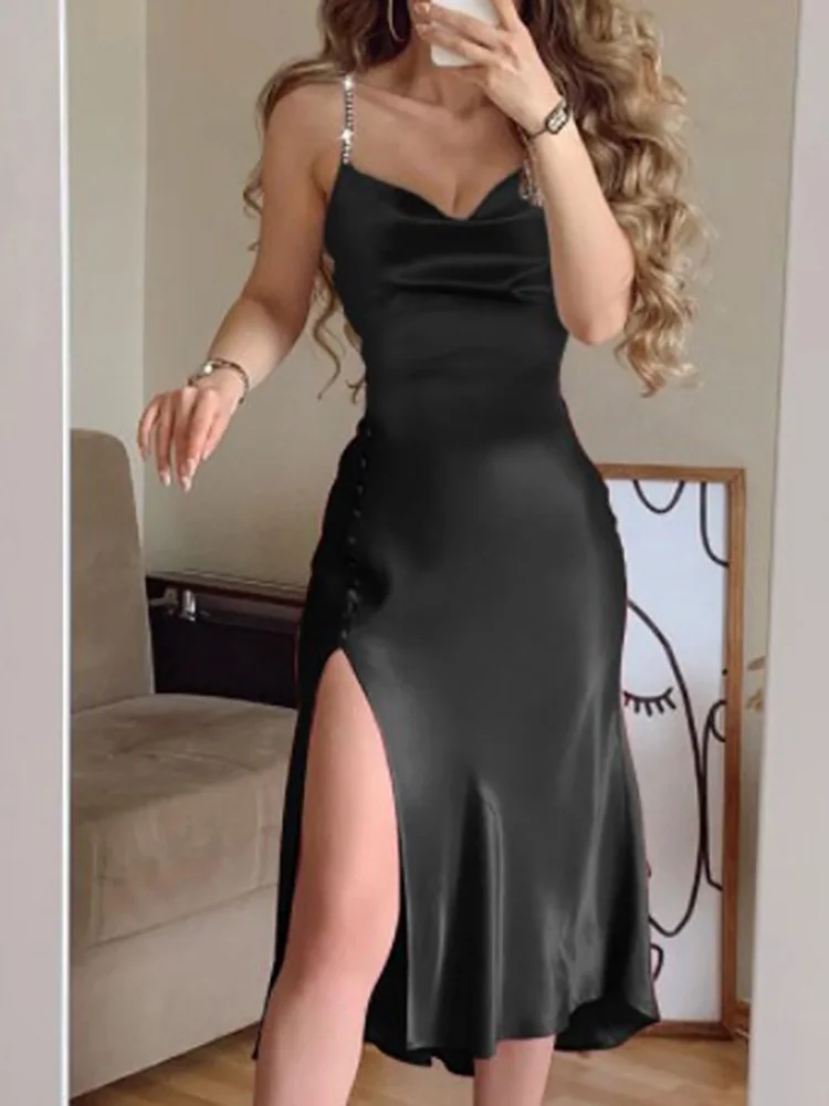 2025 Sexy Women Slash Neck Sleeveless Sling Party Dress Summer Solid Slim Ladies Dress Fashion Elegant Female Dress Dropshipping