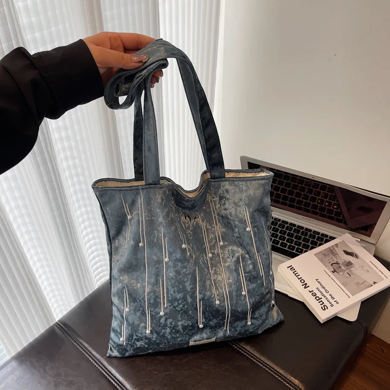 

Новая корейская версия модной простой жемчужной сумки на плечо, универсальная сумка большой вместимости, модная женская сумка для особых центров