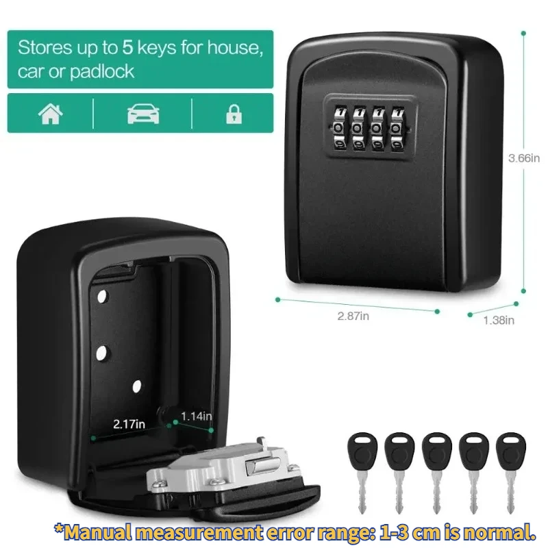 Outdoor Metal Key Lock Box 4-Digit Combination Safe