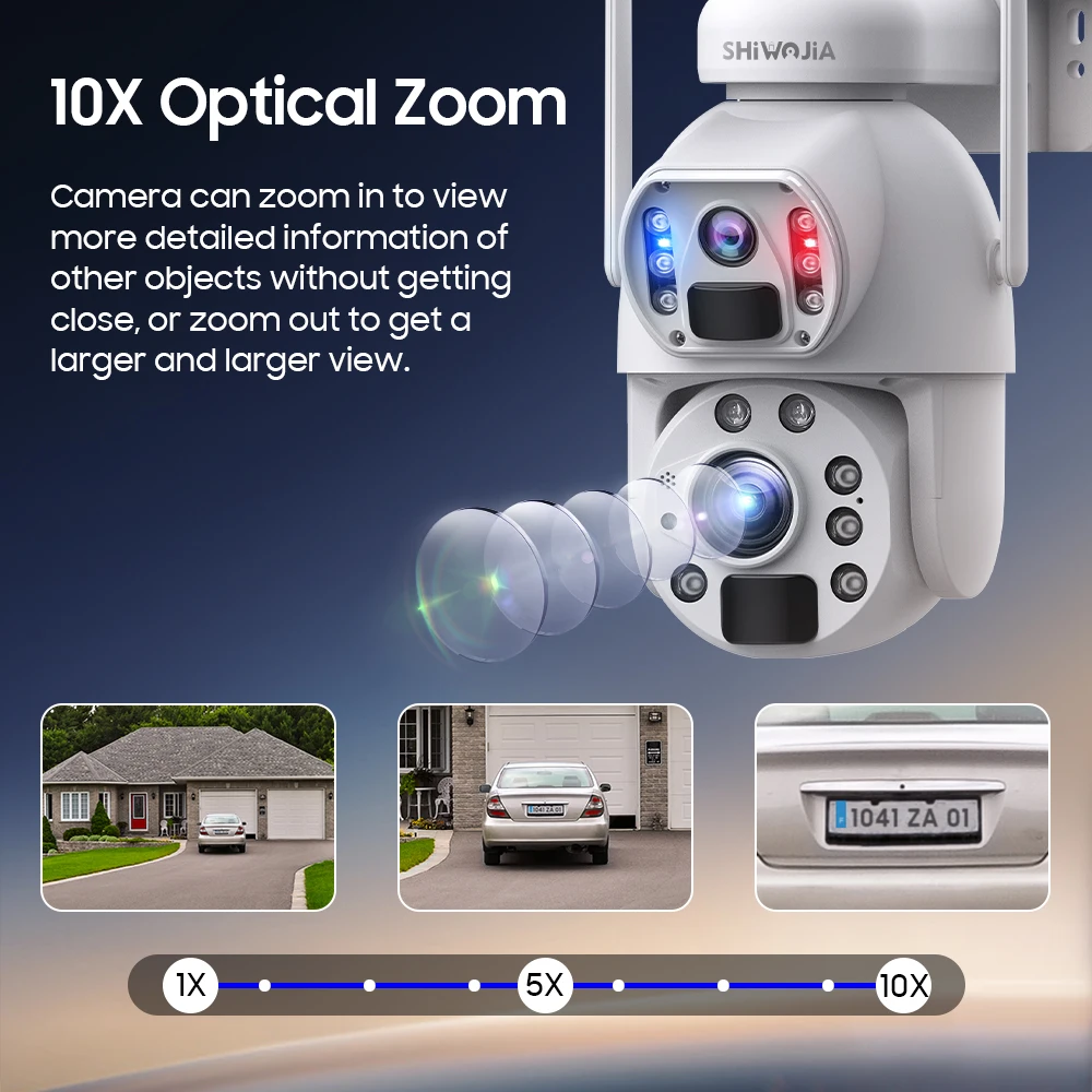 SHIWOJIA 4K 8MP Solar Powered Camera 4G SIM 10X Optical Zoom Dual Lens WIFI Solar Security Battery Camera Humanoid Tracking CCTV