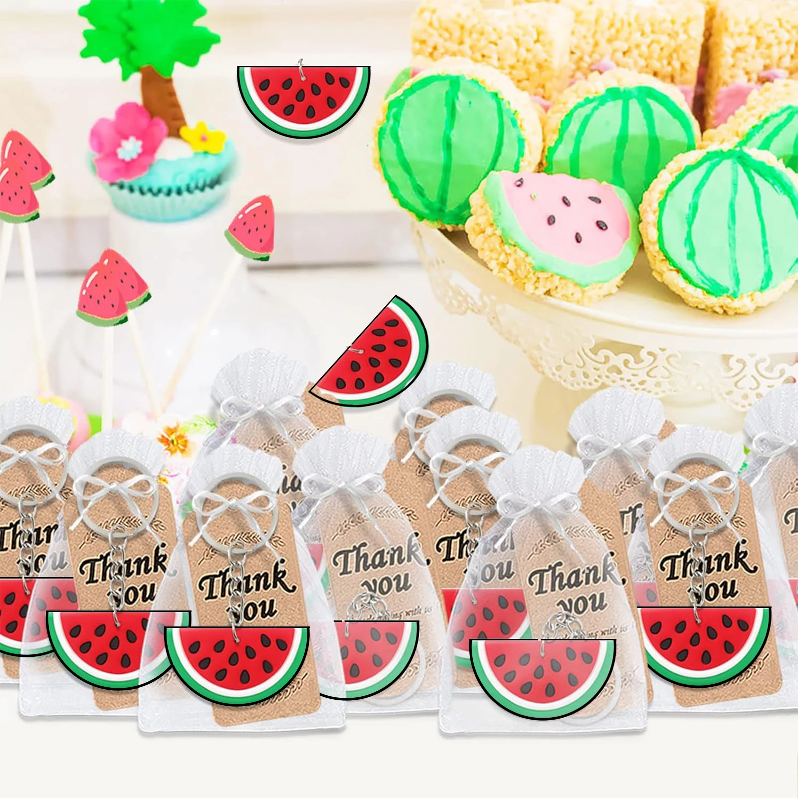 37 Pack Watermelon Keychains Party Decoration for Guests, Watermelon Themed Party, Baby Shower, School Party, Kids Birthday