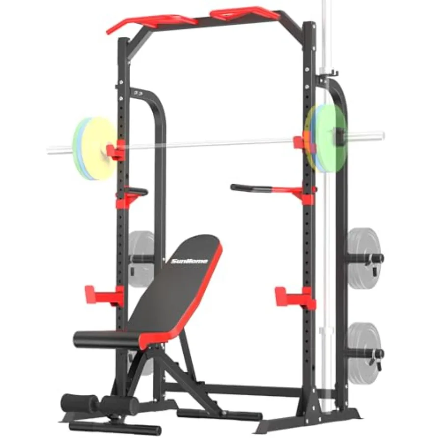 

Power Cage Squat Rack for home gym use, steel construction, black finish, includes pulley system, adjustable cable crossover, J