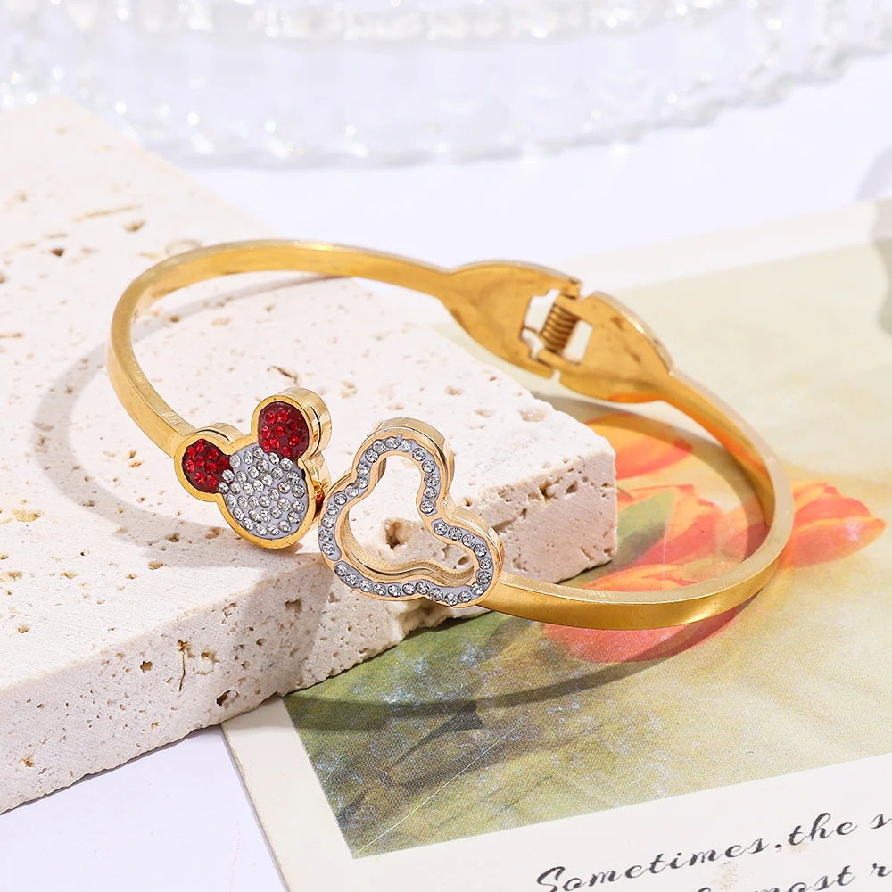 رائعة السيدات الكرتون ميكي جوفاء خارج حجر الراين سوار مفتوح عصري ساحر هدية عيد ميلاد للأصدقاء #1