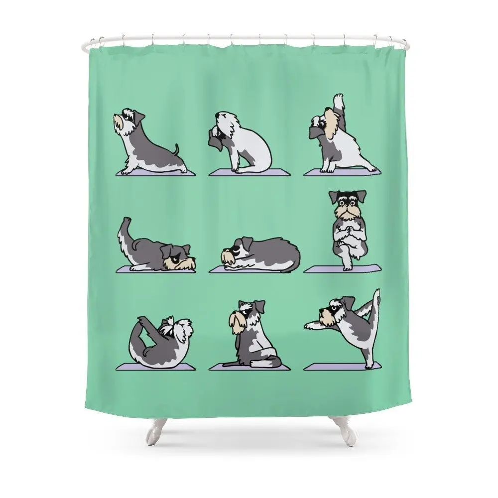 Miniature Schnauzer Yoga Shower Curtain Waterproof Polyester Fabric Bathroom Decor Multi-Size Printed Shower Curtain