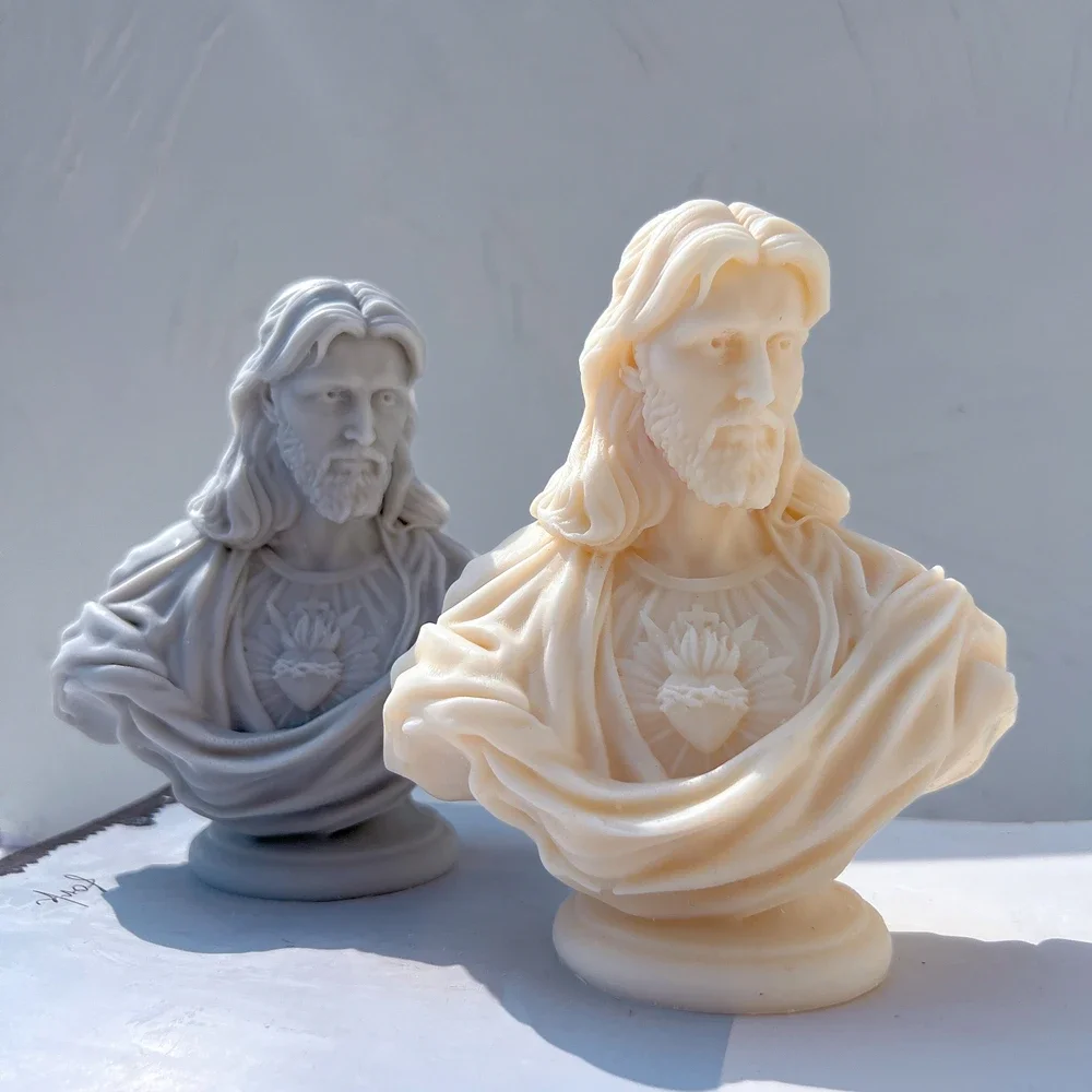 Jesus Sacred Heart Statue Silicone Mold Unique Bust Sculpture Soy Wax Candle Mould Greek Mythology Home Decor