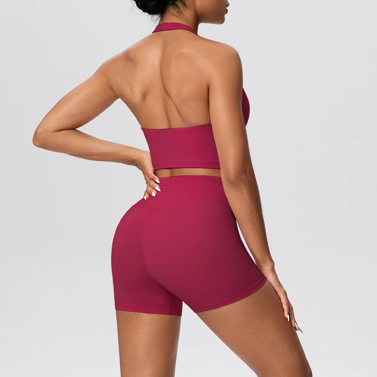 

New Tight High Waist Hip Lift Fitness Suit Brushed Halter Neck Bra Shorts Yoga Set Sports Running Workout Gym Women's Sportswear