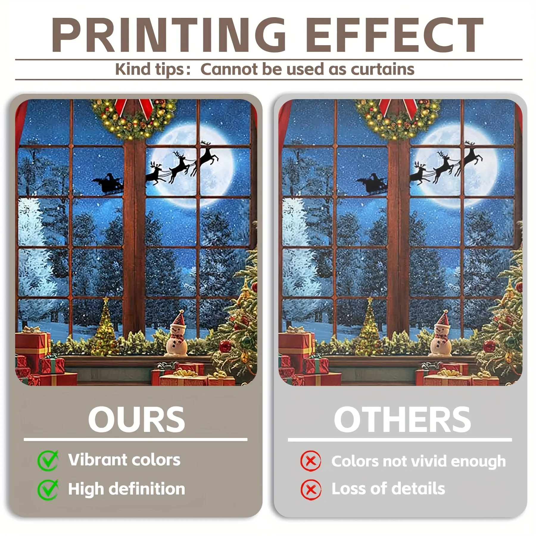 خلفية تصوير عيد الميلاد مع القمر، الغزلان، الشجرة، الستائر الحمراء، رجل الثلج، غابة السماء المرصعة بالنجوم، علم معلق على الحائط للعطلات