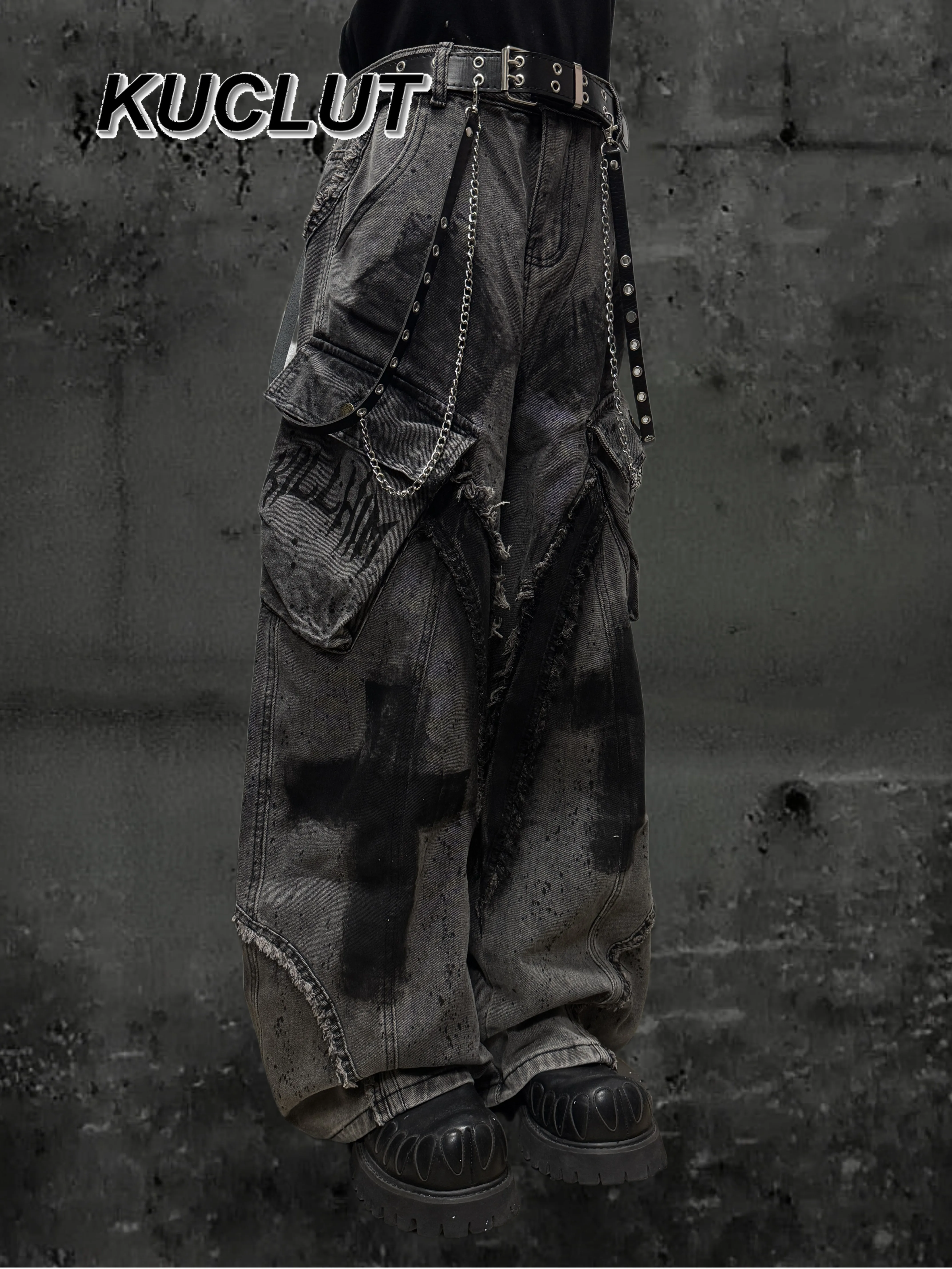 السيدات بناطيل كاجوال شارع العليا نمط القفار المتوترة فضفاض الدينيم الجينز للنساء Y2K رسمت باليد الكتابة على الجدران واسعة الساق السراويل #4