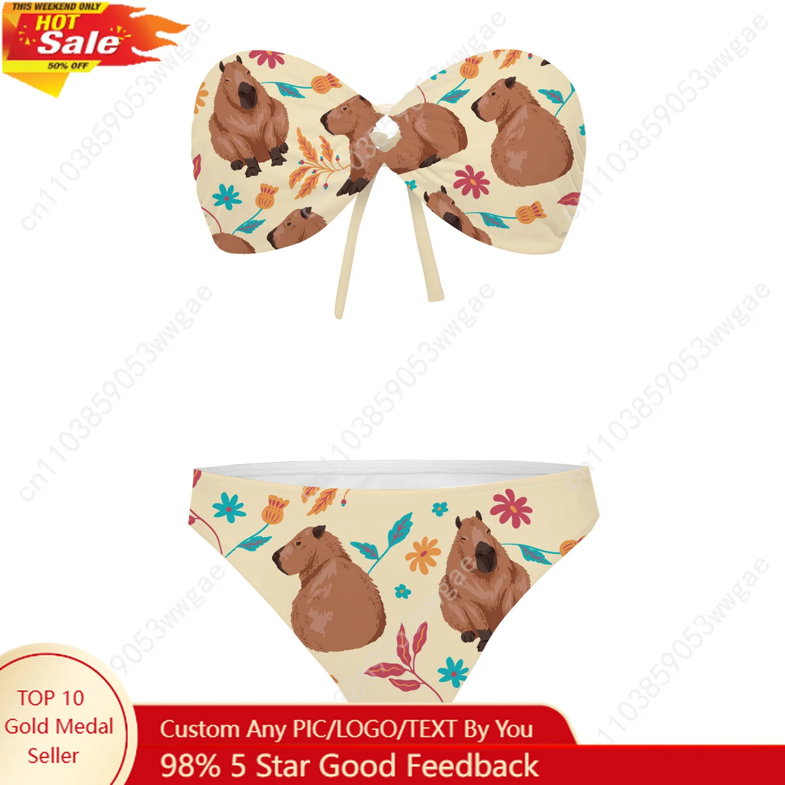 

Capybara Strapless Swimsuit Womens Bathing Suit Personalized Fashion Swimwear Pool Party Beach Sexy Bikini Customized Beachwears