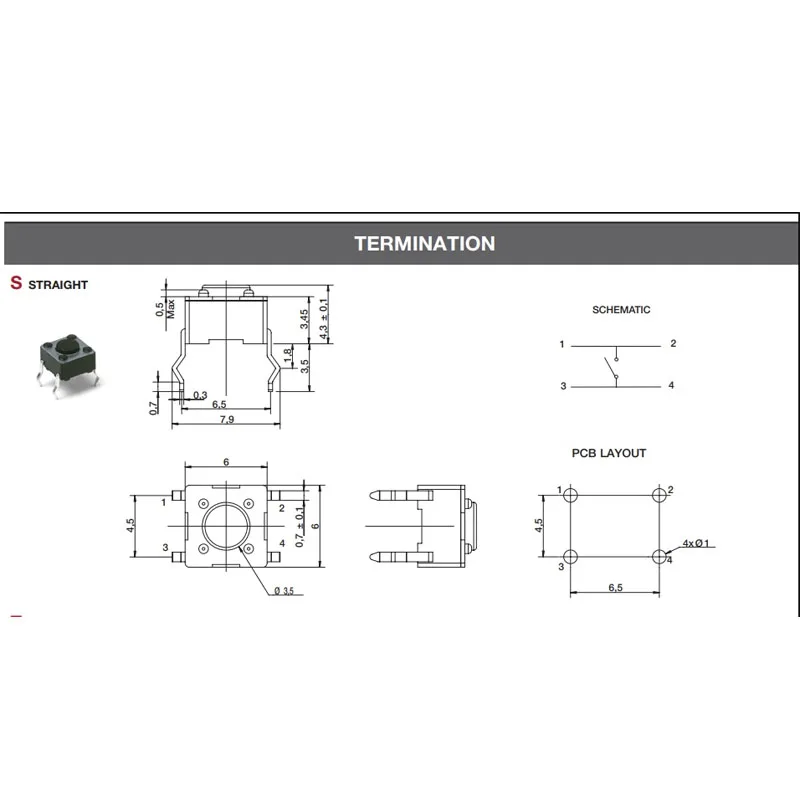 10 pz/lotto American PTS645SK50-2LFS light touch switch 6*6*5 pulsante rosso a 4 pin in linea