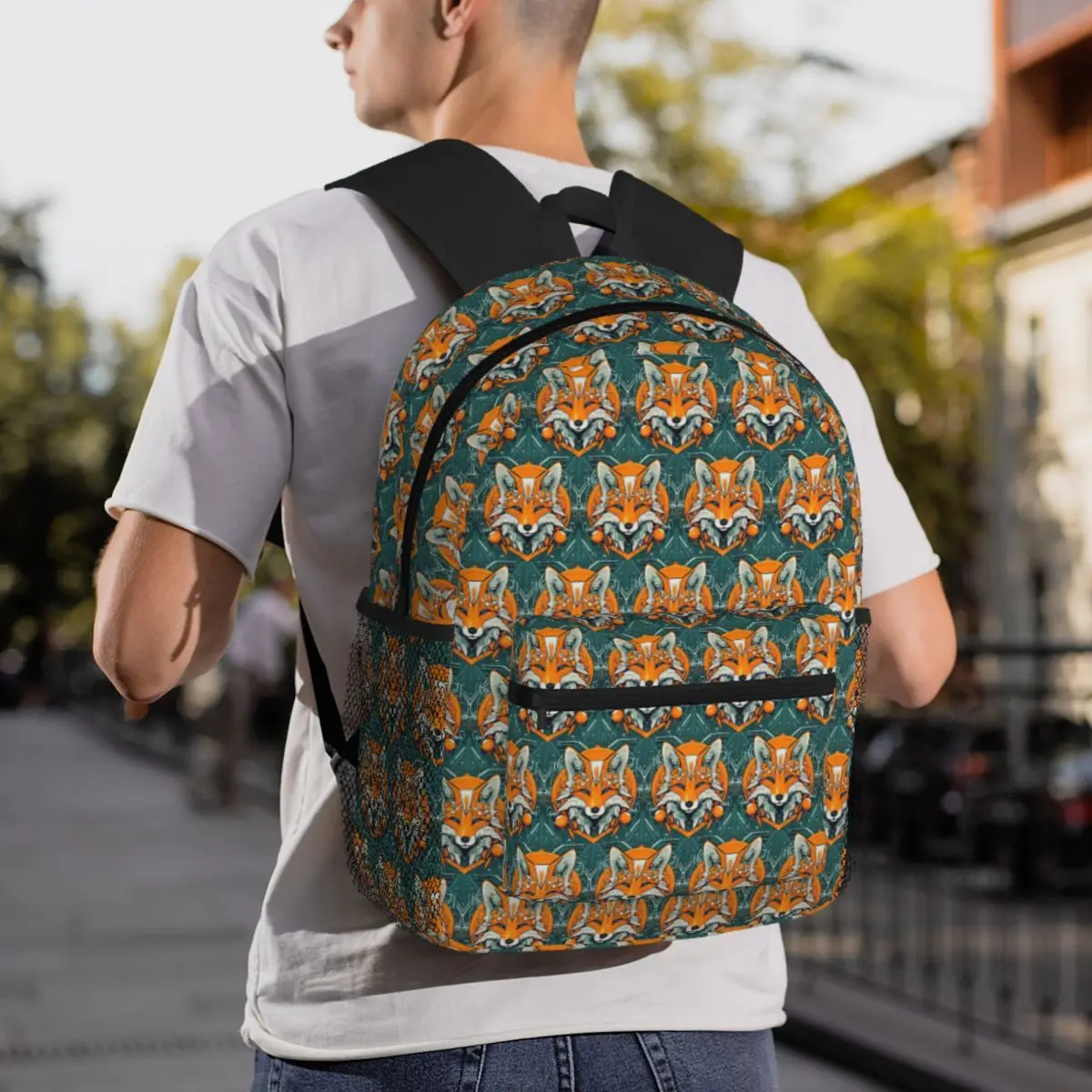 

Smiling Geometric Fox Student Backpack School Bag Hiking Travel Daypack for Men Women Fashion Bookbag Shoulder Bags