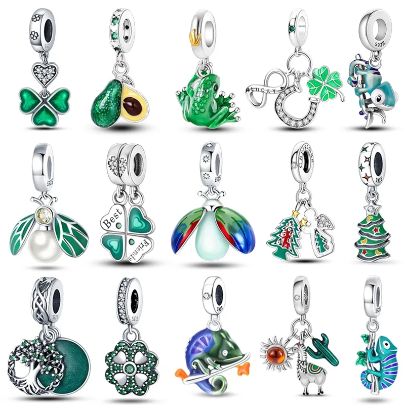 925 Sterling Silver Tree of Life Four-Leaf Clover Green Series Charms Beads Fit Qikaola 925 Original Bracelet DIY Jewelry Making