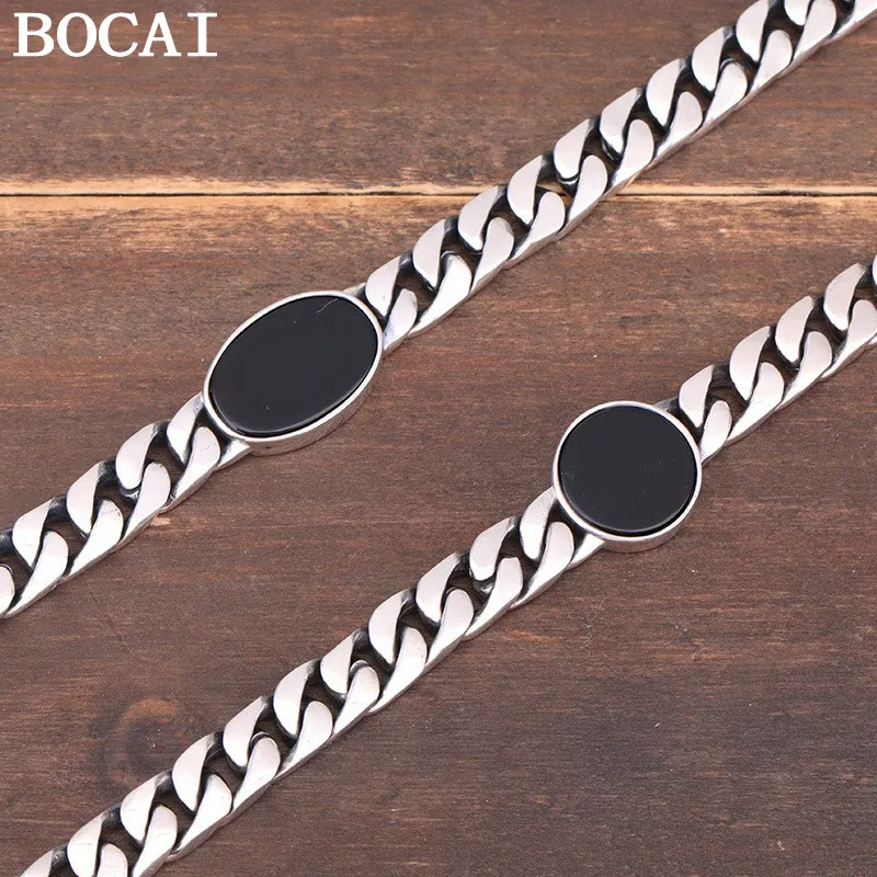 

BOCAI S925 Silver Bracelet Unisex Twist Design Fashion Tank Chain Punk Style Personality Accessory