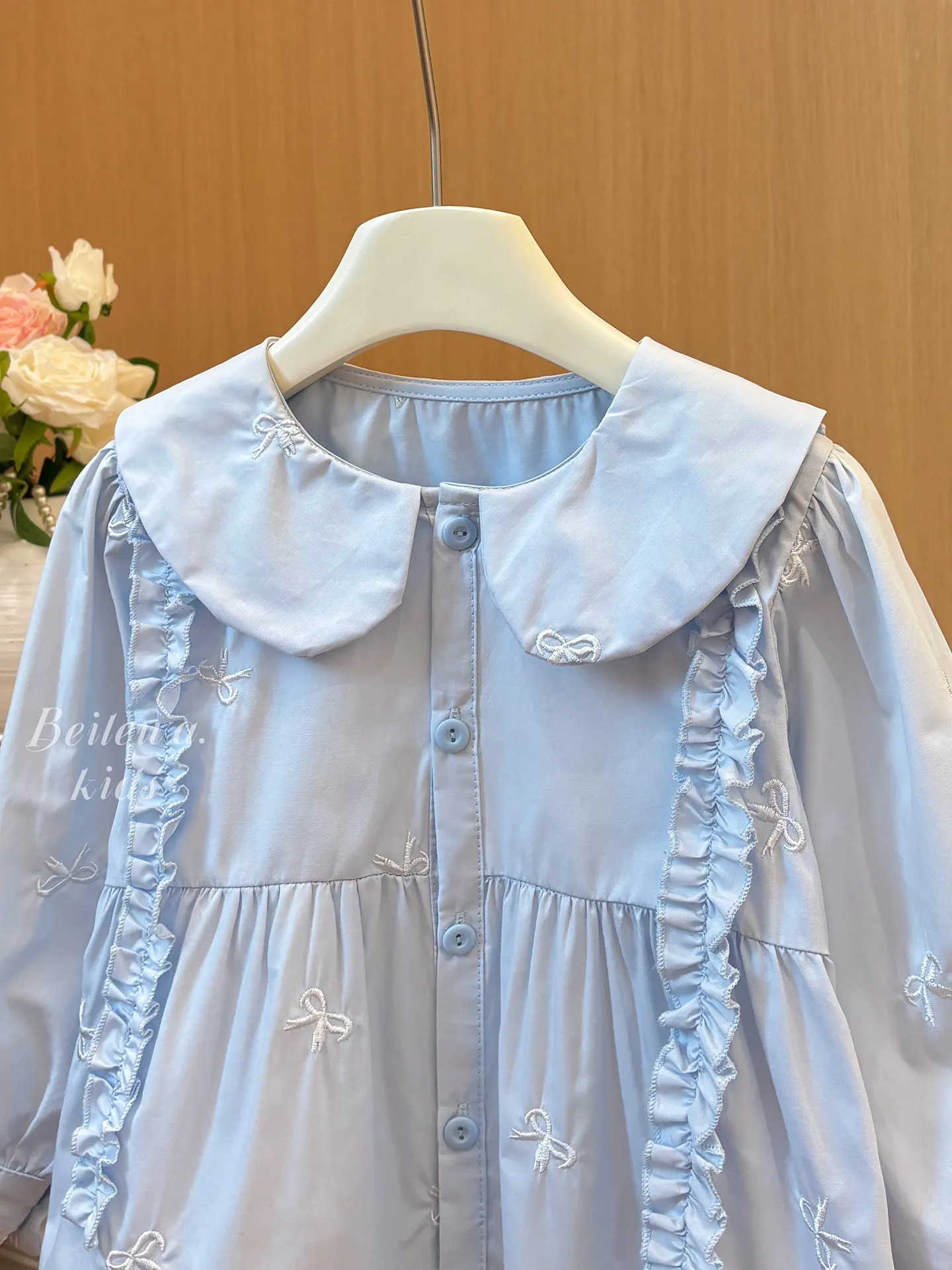 Girls Long Sleeved Cotton Doll Shirt with Fungus Edge Girls Treasure Shirt Spring and Autumn New Korean Version Sweet