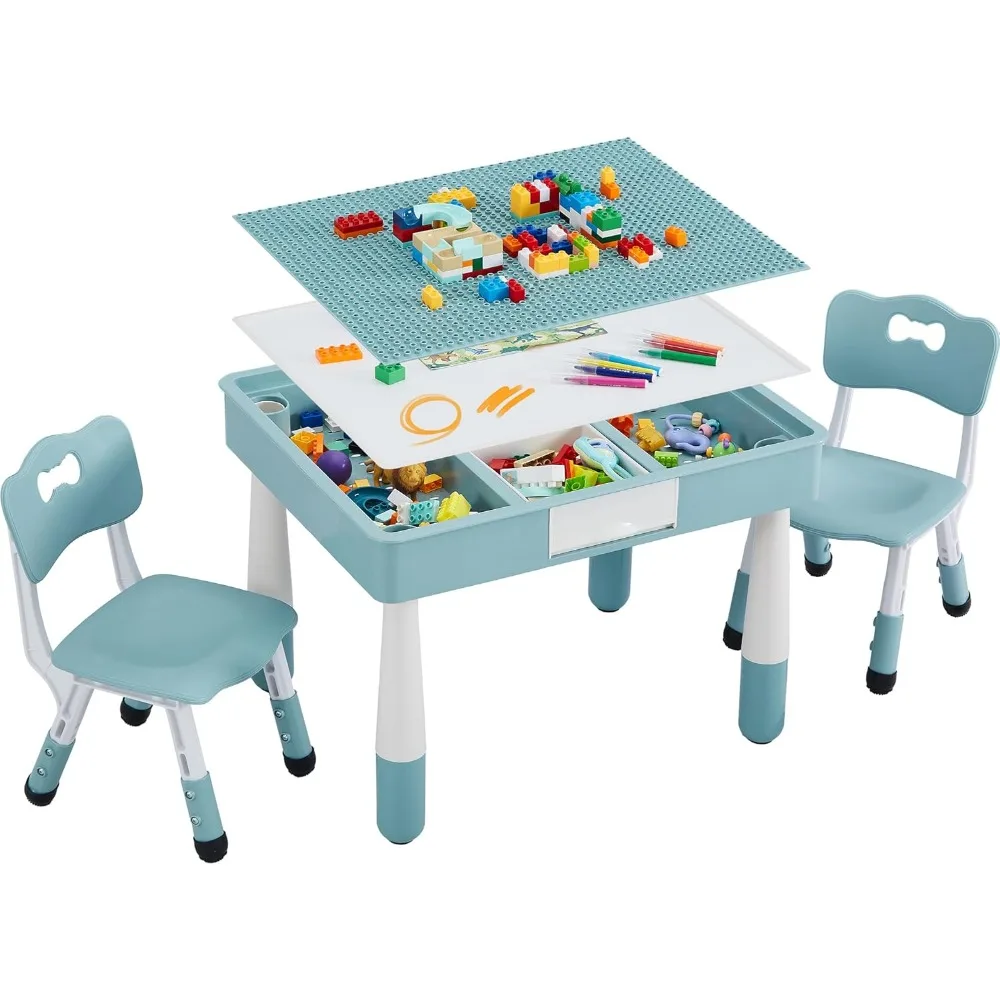 

4 in 1 Kids Table and 2 Chairs Set, Toddler Table and Chair Set for Kids Ages 3-10, Activity Table for Building