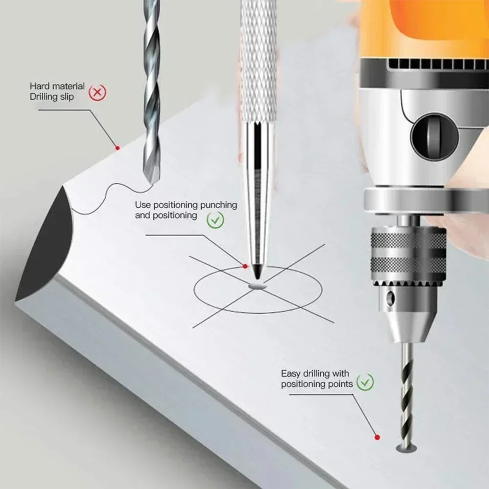 2 pezzi Localizzatore di punzoni centrali in acciaio al carbonio Localizzatore di punzoni a punto di scalpello Localizzatore di punzoni per trapano in metallo Mark Punzone centrale Punzone per scalpello per monitore