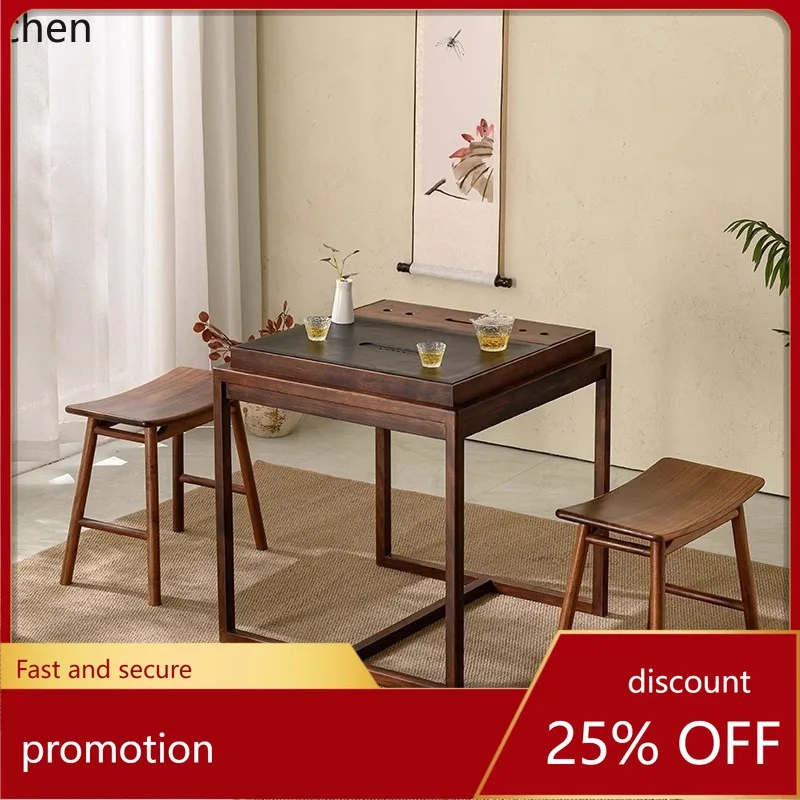 

HXL Tea Table Tea Making Table casual Walnut Solid Wood Tea Table and Chair Combination