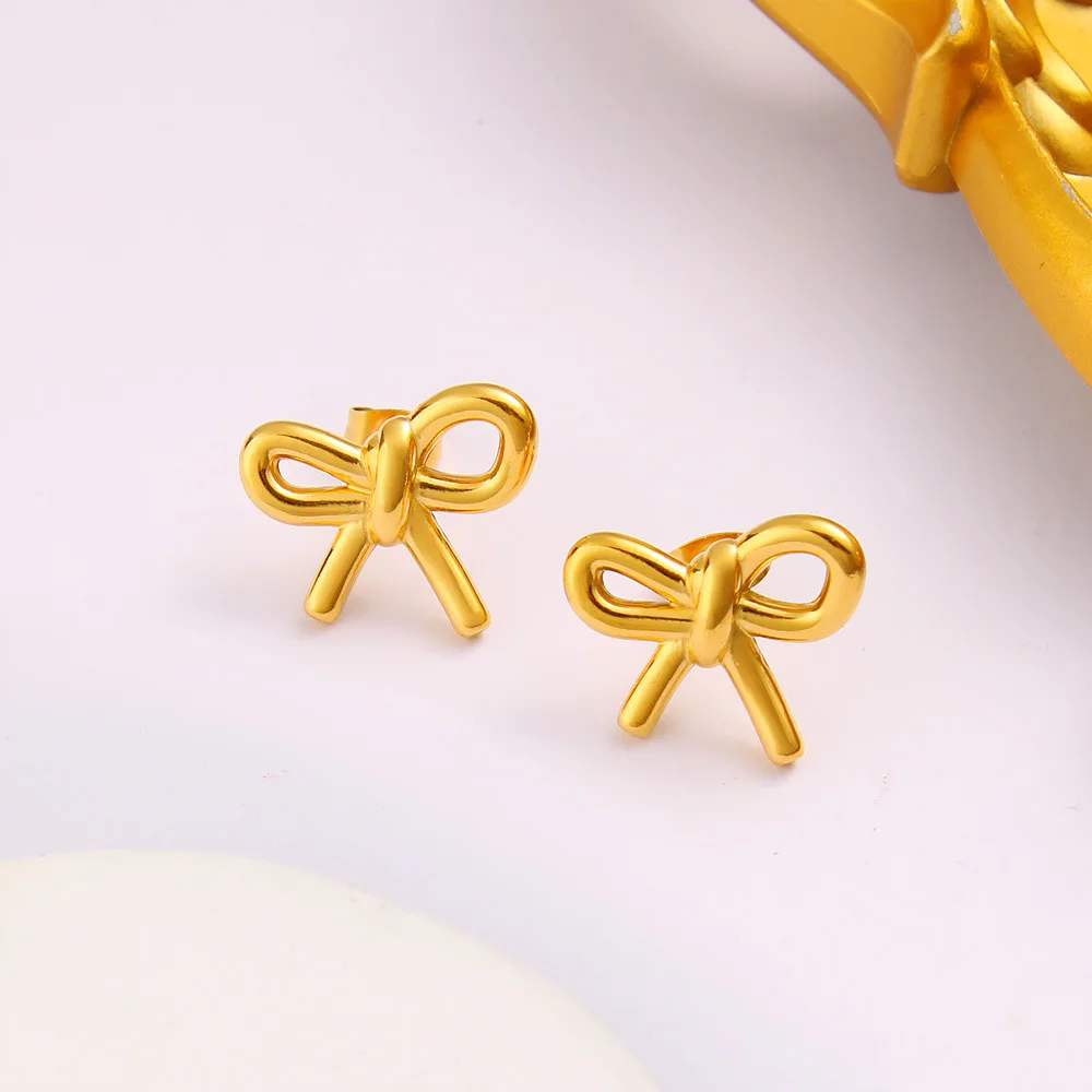 

DIY accessories Amazon hot-selling bow stainless steel stud earrings Korean niche design sense 18K gold earrings wholesale explo
