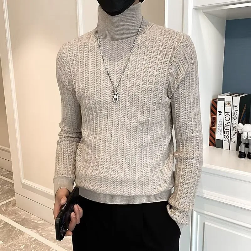 Brand Half Turtleneck Knit Sweater Men's Fashion Slim Fit Casual Pullovers Office Social Knitwear Tops Streetwear Men Clothing