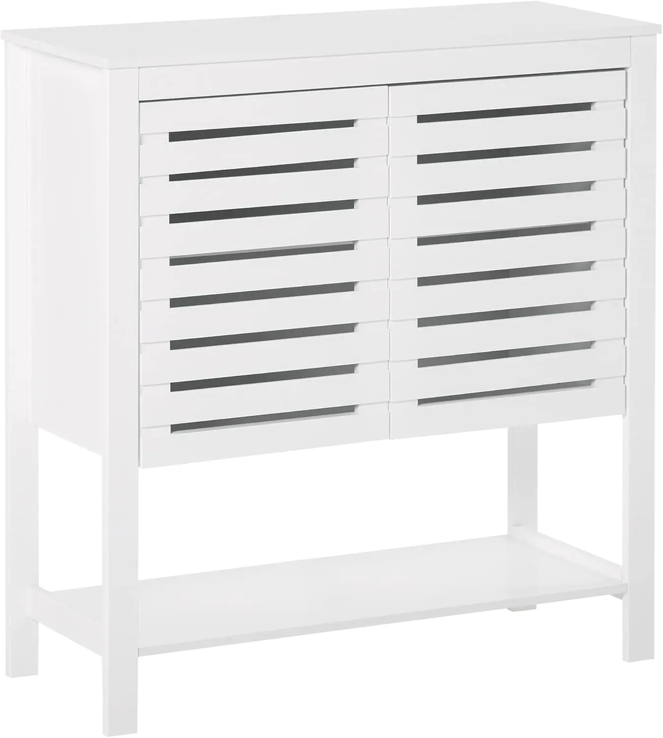 

Slat Double Door Coffee Cabinet, Sideboard Buffet Cabinet, Kitchen Cabinet with Bottom for Living Room, White Wall clock