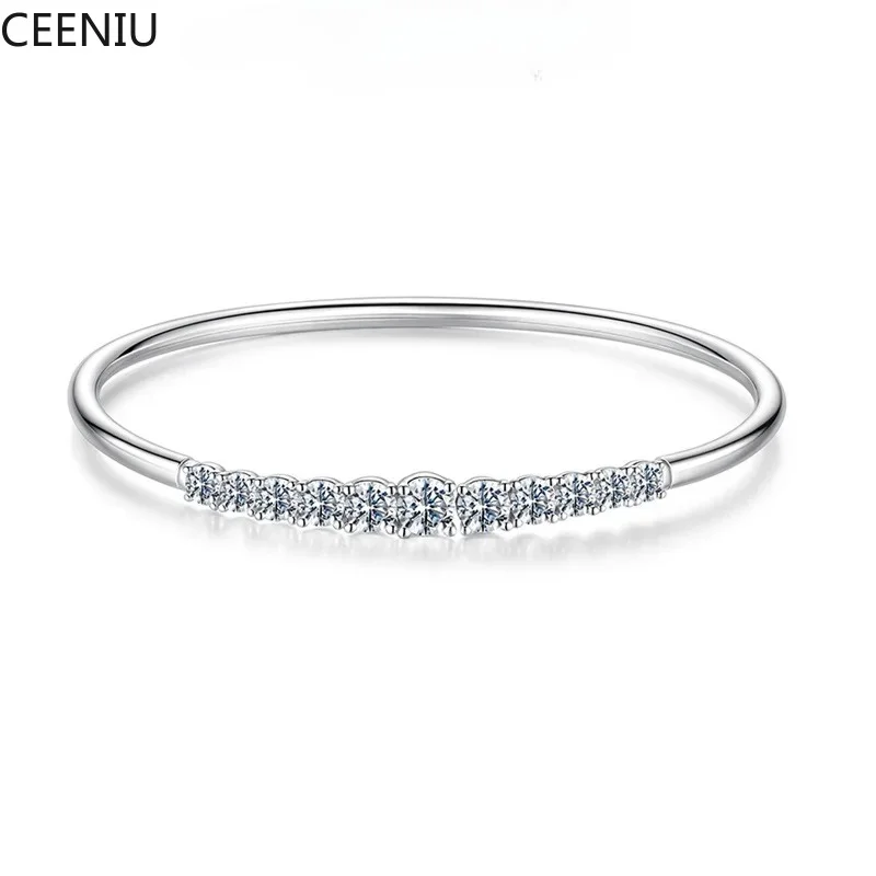 Bamoer U Open Moissanite Bracelet 925 Sterling Silver Openable Cuff Bracelet Design Certified Bracelet Women Fine Jewelry