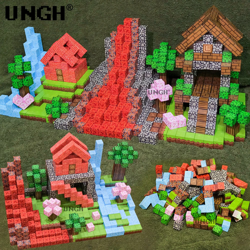 UNGH 100-400 قطعة سلسلة الحمم البركانية كتلة مغناطيسية لغز المغناطيس لعبة بناء مجموعة البناء الجذعية لتقوم بها بنفسك لعبة هدايا للأطفال