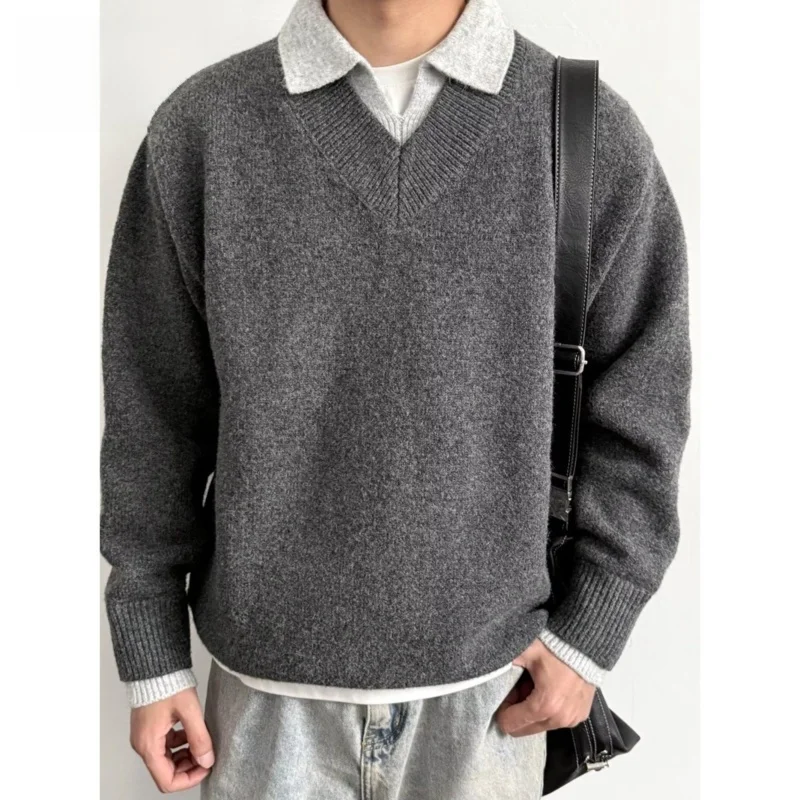 

Американский повседневный вязаный свитер с v-образным вырезом, мужской цветной открытый кардиган, мягкое полиэфирное волокно, длинный свеч, весенние поездки на работу