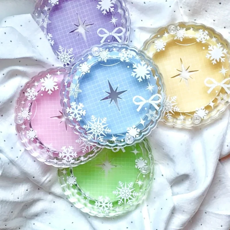 Winter‑Themed Snowflake‑Patterned Acrylic Badge Brick, Protective Display Case, Desktop Decor for 58mm Anime Pin & Goods Storage