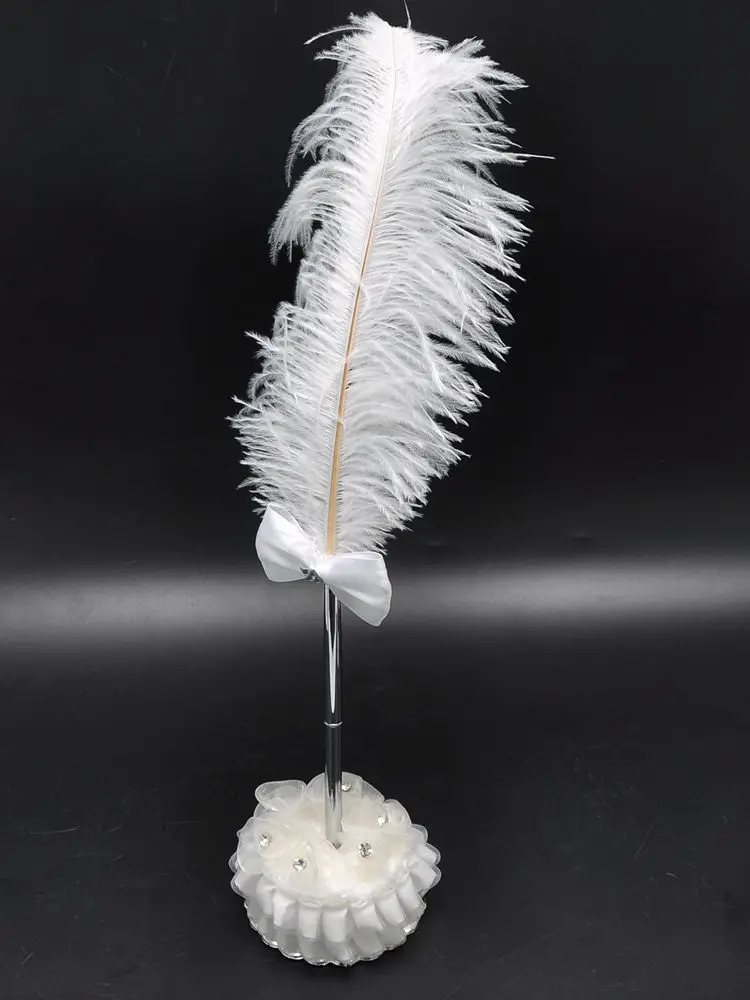 10PCS Western-style Wedding Feather Sign-in Pen Large Ostrich Feather Pen With Base Wedding Gift Pen