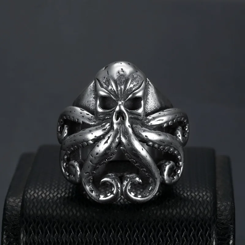 Men Punk Vintage Octopus Tentacle Ring New Stainless Steel European‑American Cool Personality Daily Party Finger Jewelry