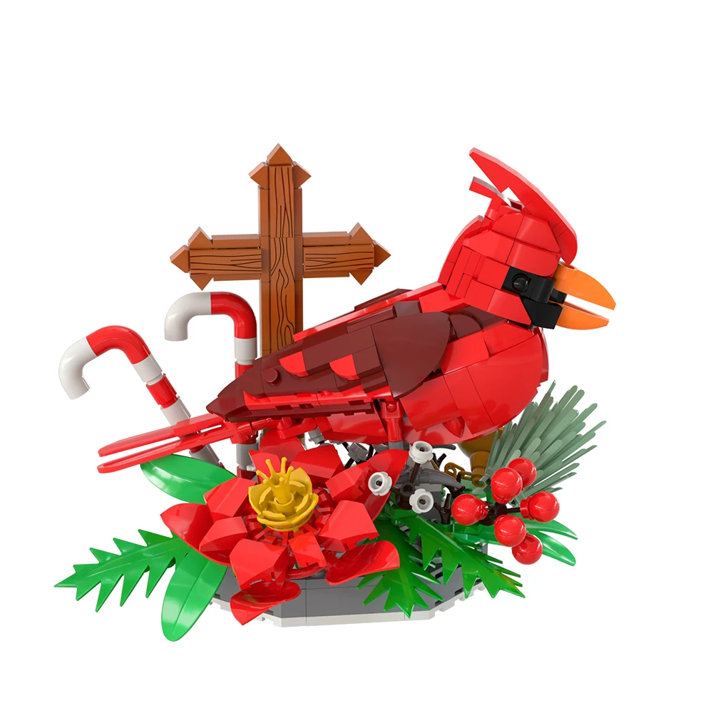 MOC Northern Cardinal Building Blocks Kit Christmas Sparrows Red Nature Bird Desk Decor Brick Toy Adult Gift For Family Friend