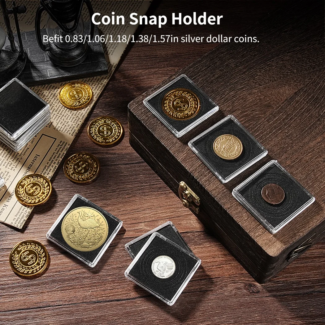 30Pcs/Set Coin Snap Holders Silver Dollar Coin Holders Coin Collection Display Acrylic Cases Half Dollar Coin Organizer Boxes