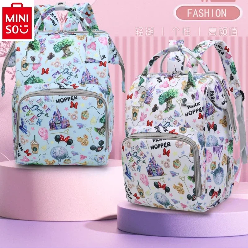 MINISO Disney Mickey Fashion Mom High Quality Nylon Large Capacity Storage Outdoor Travel Mother and Baby Mommy Bag