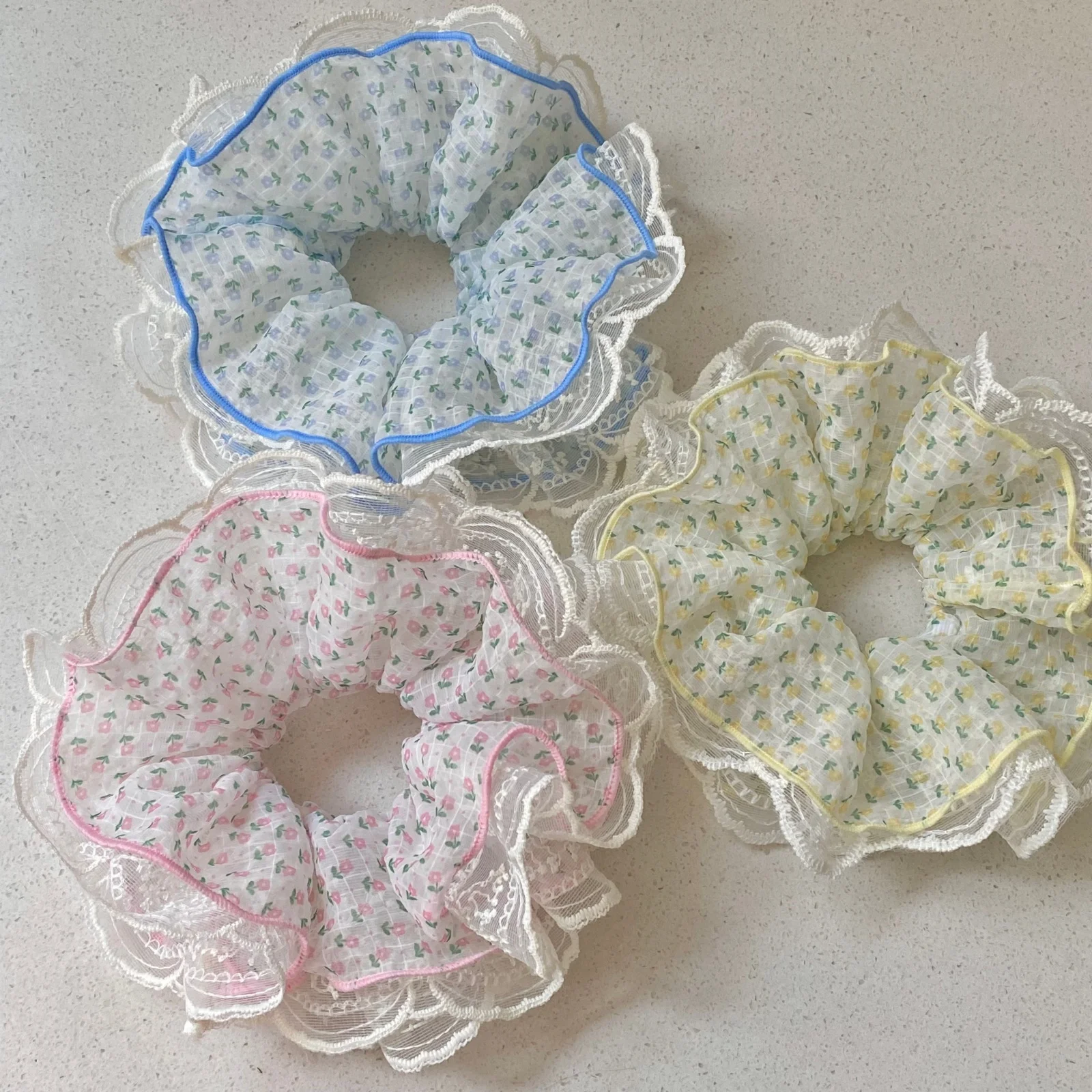 

1PC Large Floral Lace Ruffled Scrunchie, Oversized Sheer Elastic Hair Tie, Sweet Cottagecore Hair Accessory For Women