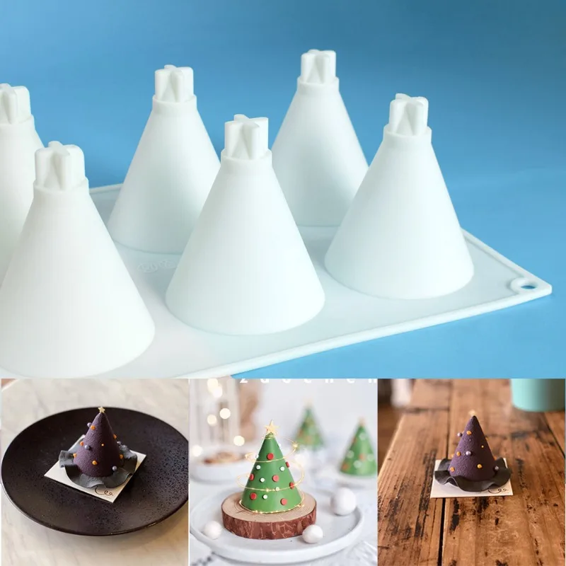 Molde de silicona para repostería de árbol de Navidad, forma de cono para postre francés, Chocolate, Mousse, decoración de pasteles, accesorios para bandeja para hornear