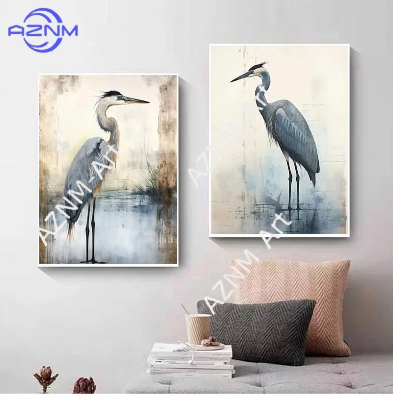 Pósteres de Arte Minimalista de Aigles Azules Retro en Estilo Acuarela, Impresiones en Lienzo de Aves de Pantano, Cuadros Decorativos para Pared, Decoración para Habitaciones Costeras