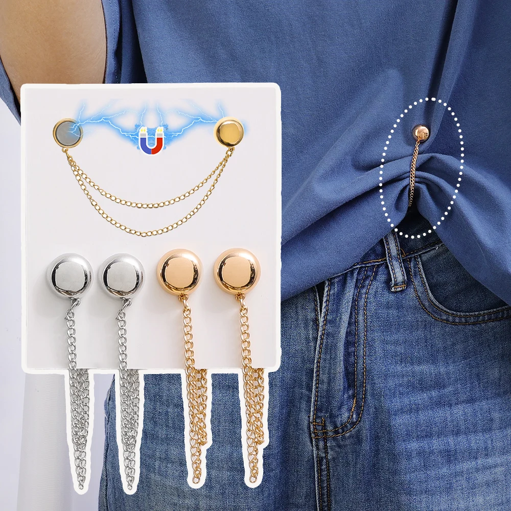 2pcs Magnetic Adjustable Trouser Legs Clips for Pants Pin Retractable Fixed Leg Pants Loose Button for Jeans Perfect Fit Reduce