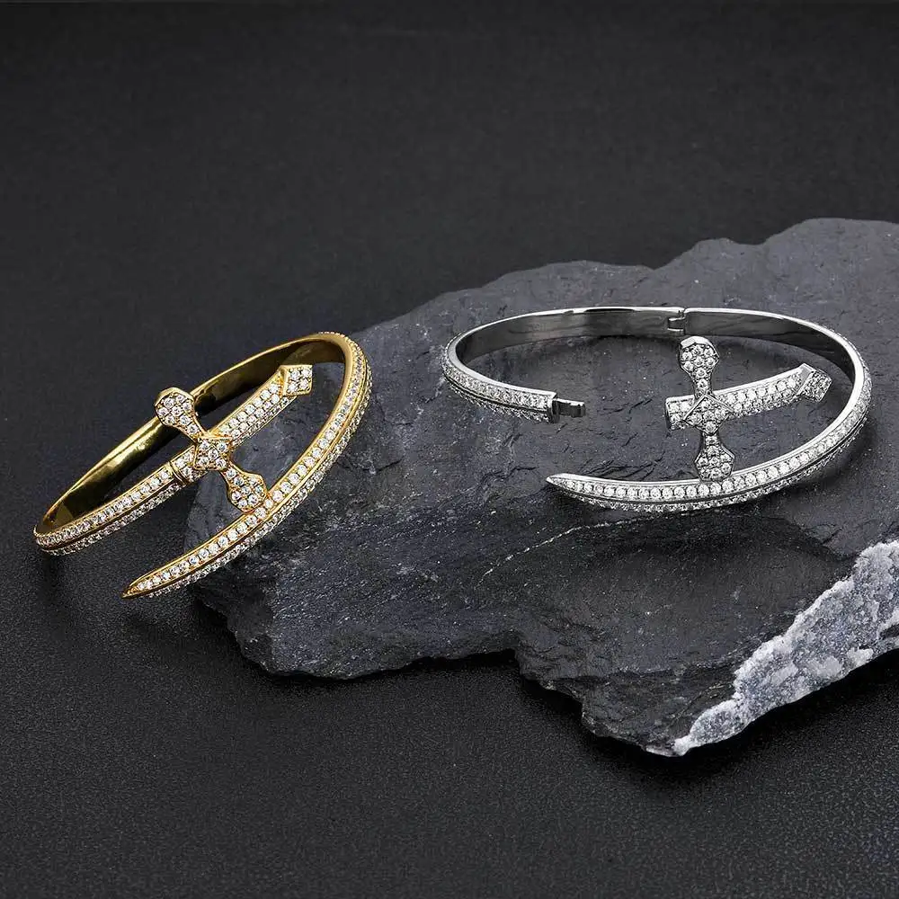 الهيب هوب العدالة السيف الصليب سوار العلامة التجارية العصرية شخصية الرجال الزركون سوار الراقية الديكور