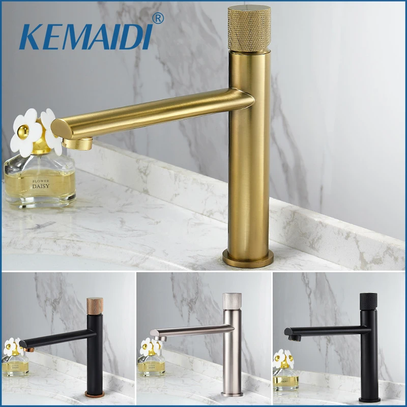 

KEMAIDI Bathroom Faucet Solid Brass Bathroom Basin Faucets Cold And Hot Water Mixer Sink Tap Deck Mounted Brushed Gold Taps