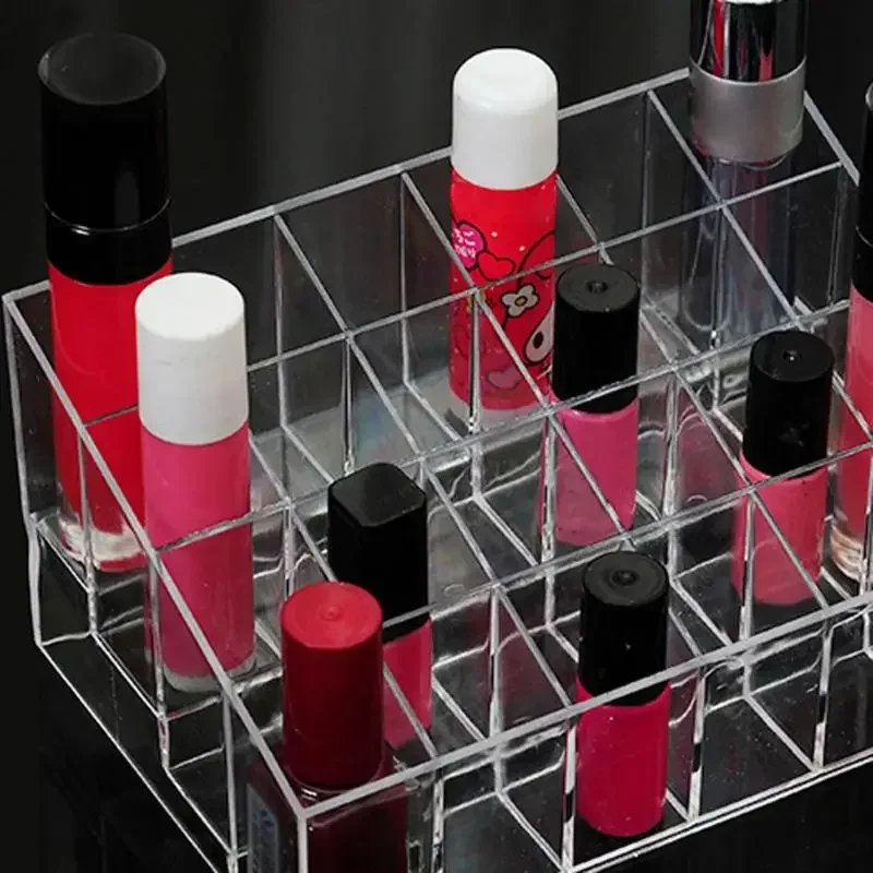 Clear Acrylic 24 Grid Makeup Organizer Storage Box Lipstick Nail Polish Display Stand Holder Cosmetic Jewelry Organizer Box Case