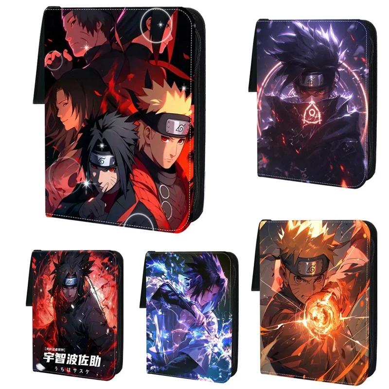 

NARUTO Uchiha Sasuke Card Holder Anime Card Binder Collector Book 50 Inner Pages Zipper Holder Up To 900 Cards Toy Gift