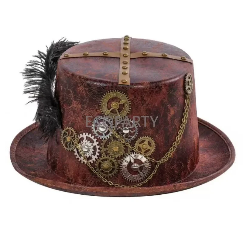 Retro Gothic Men Steampunk Period Crow Hat Cosplay Halloween Women Gear Feather Nonwoven Mini Hat Magician Hat Stage Performance