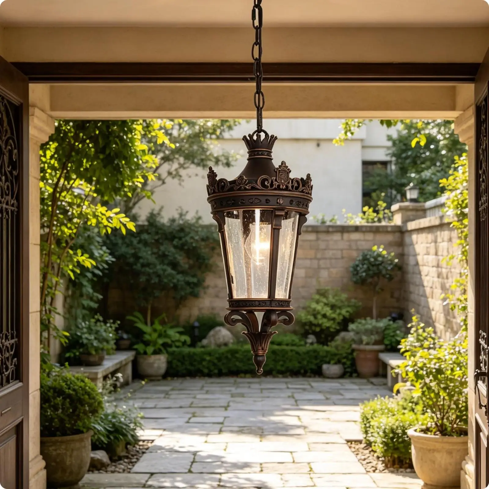 Vintage Outdoor Lantern Hanging Lamp Waterproof Ceiling Pendant Lighting for Porch Corridor Villa Entrance Terrace Gazebo