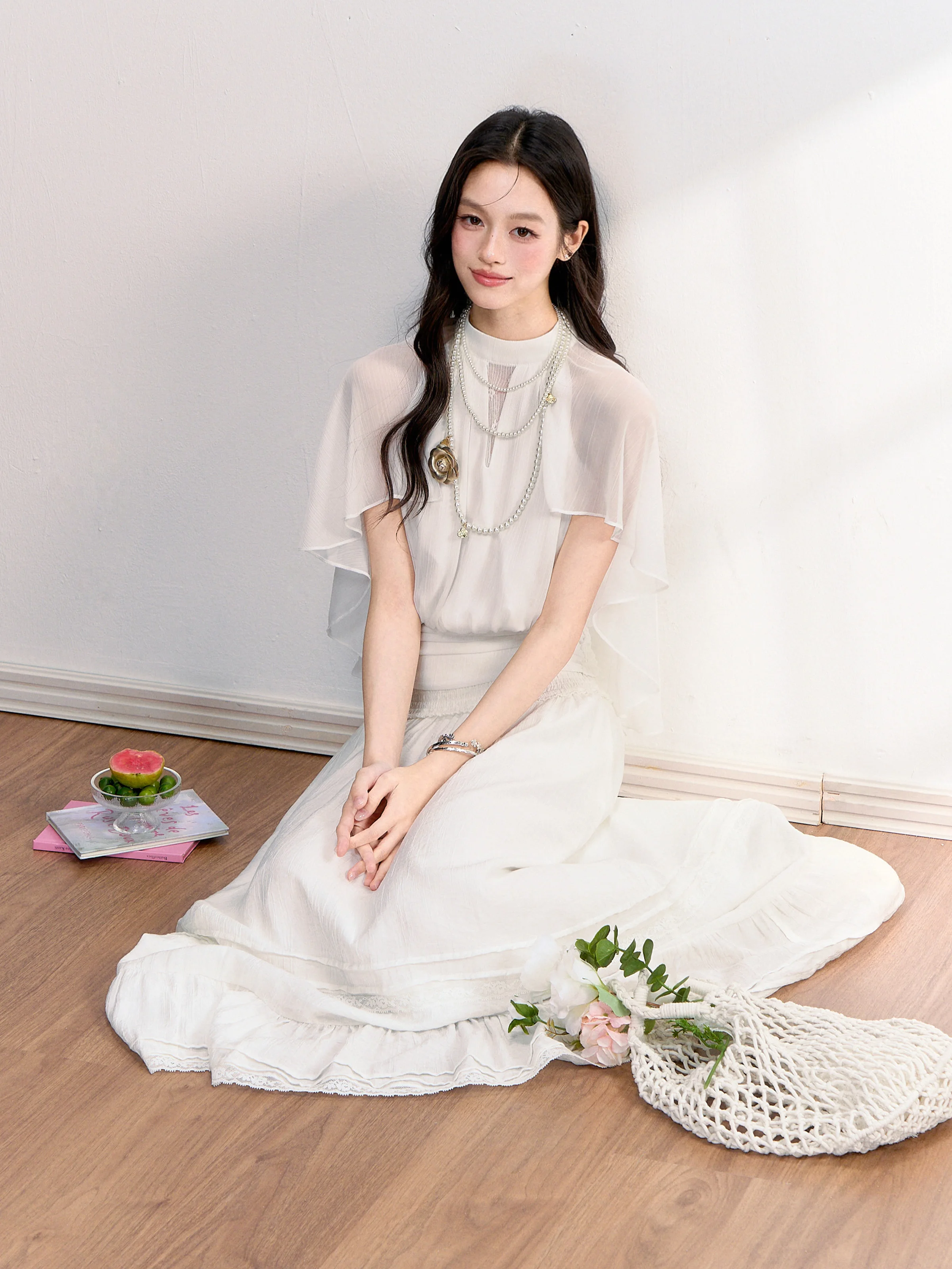 Elegant Lace Trim Shantung Summer Top Coat Elegant Misses Style Short Sleeve Button Collar Bodice for Women Ladies Girls