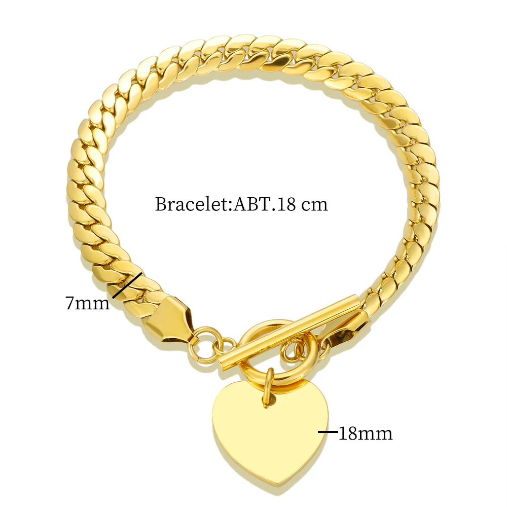 Bracciale con ciondolo a forma di cuore con ciondoli, catena a maglie cubane in acciaio inossidabile per le donne, commercio all\'ingrosso di