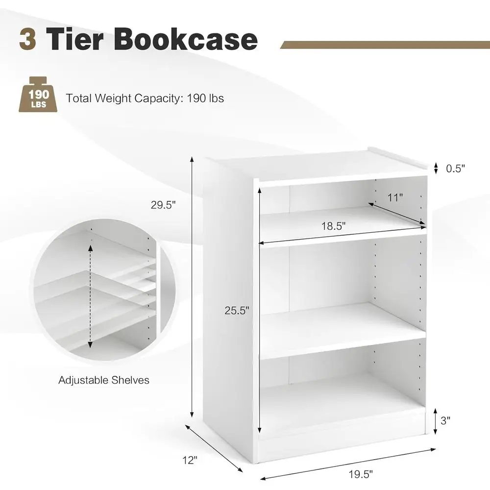 3-Tier Open Bookcase Set with 18-Position Adjustable Shelves, Anti-Toppling Devices, and Multi-Purpose Display Storage for Livin view 3