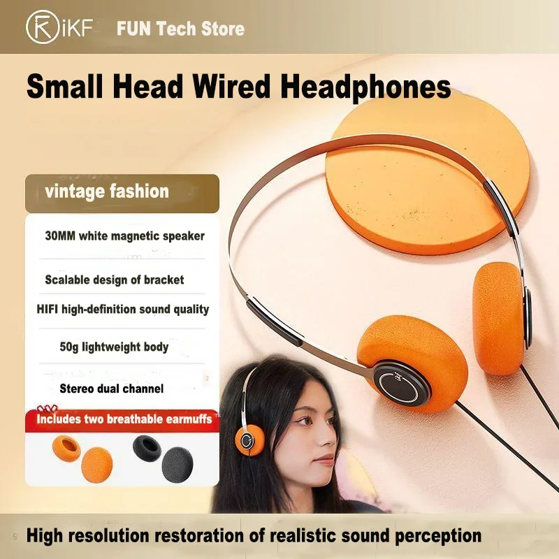 

Retro On-Ear 3.5MM Wired Headphones Small Head Design Adjustable Headband 30MM Speaker HIFI Sound Lightweight For Women OOTD