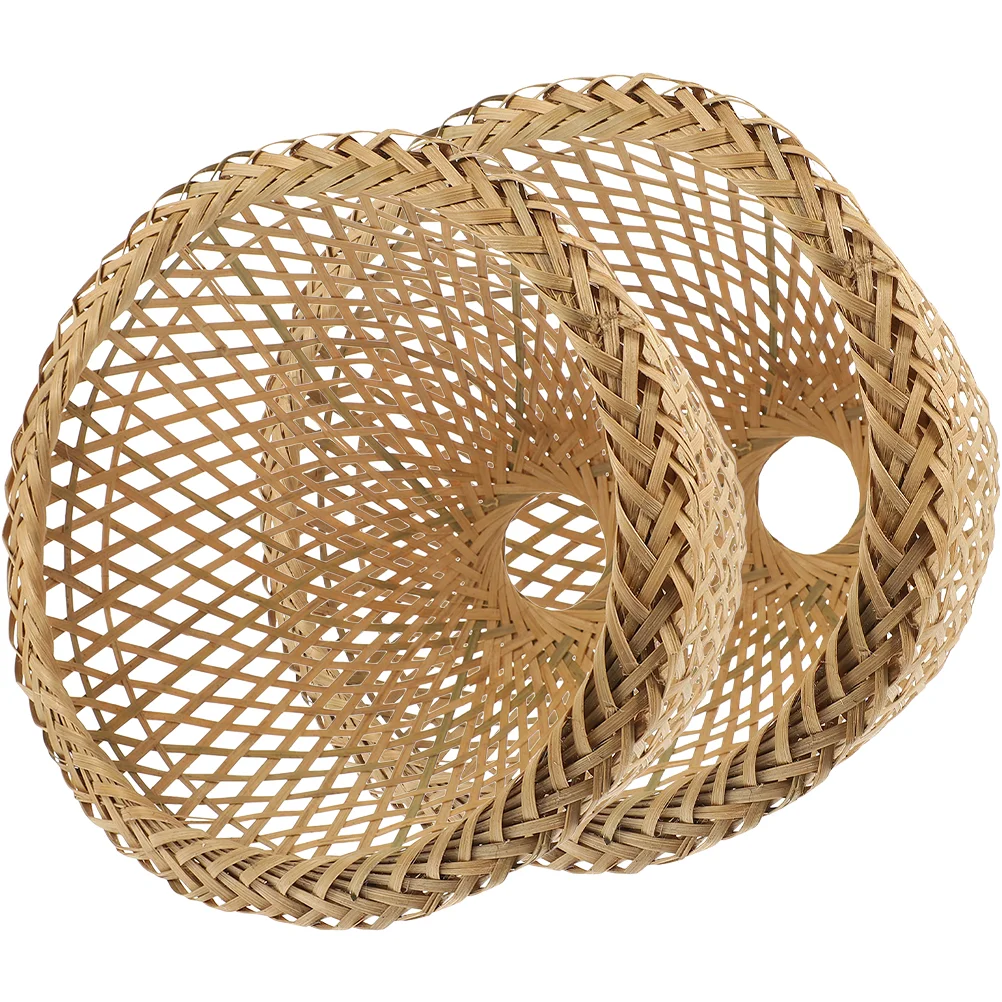 2 Pcs Bamboo Lampshade Basket Material Rattan Wicker Bohemian Decor for Desk Lantern