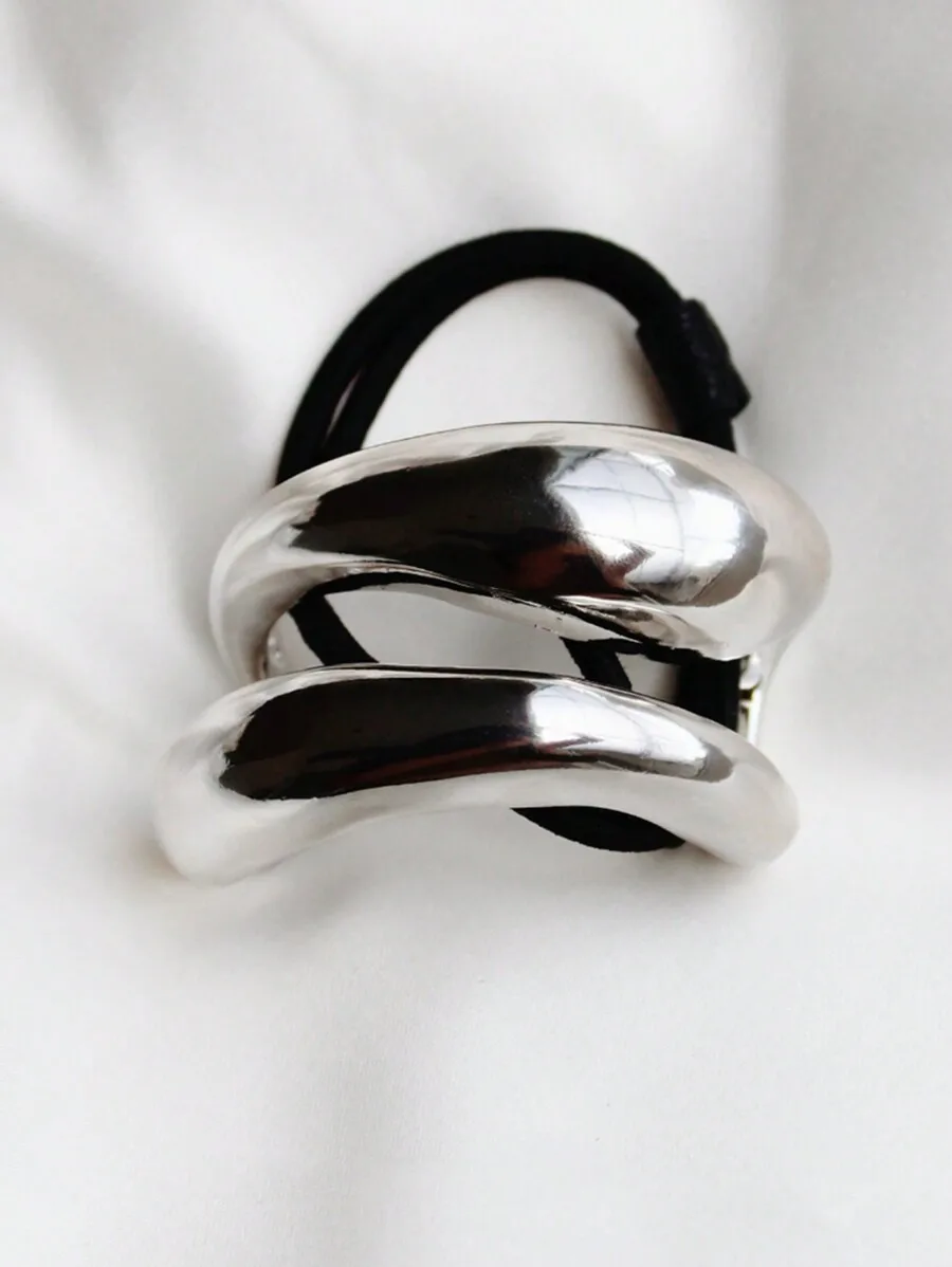 

Elegant Metallic Bent Shape Hair Tie With Black Elastic Band Womens Chic Ponytail Holder